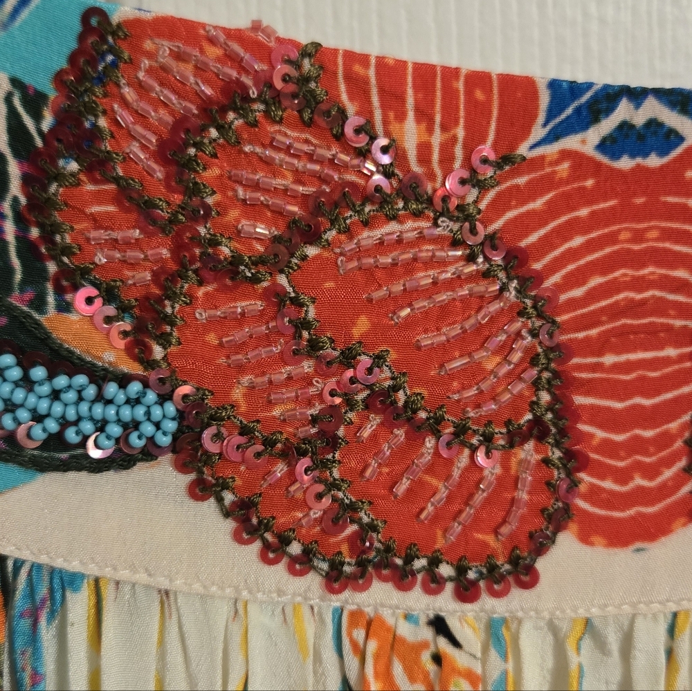 Anthropologie BHANUNI BY JYOTI Floral Orange And BlueMaxi Boho Skirt Size 6 - Picture 6 of 15